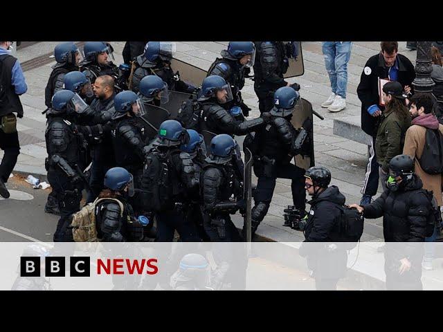 Hundreds more pension reform protests take place in France - BBC News