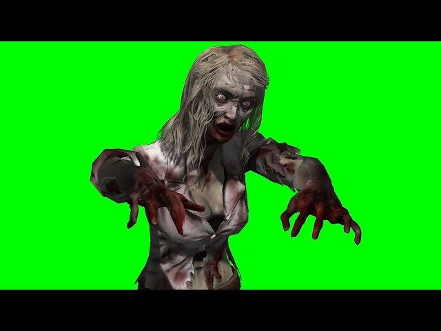 Scary lady zombie walk full HD green screen royalty free