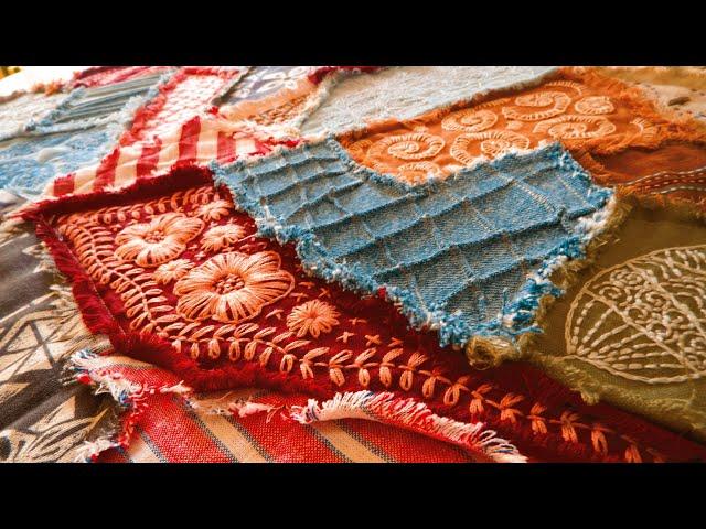 Creation work from scrap fabric combining hand stitching | sewing idea