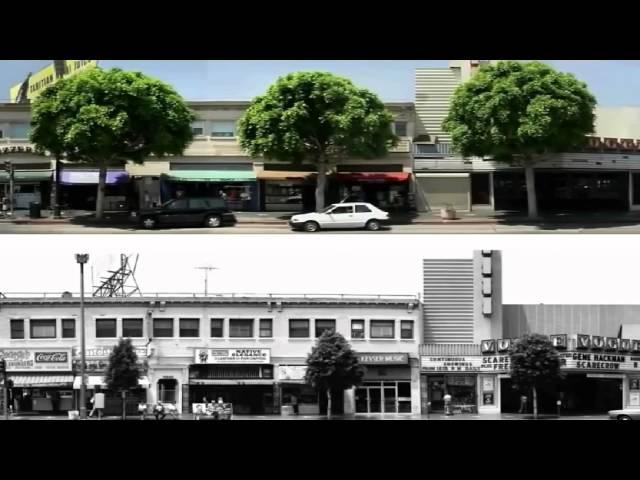 Matching 1973 and 2002 traverses of Hollywood Boulevard filmed by Ruscha