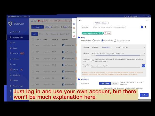 BitBrowser - Proxy IP platform API extraction link tutorial