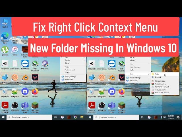 Fix Right Click Context Menu New Folder Missing - Can't Create New Folder In Windows 10