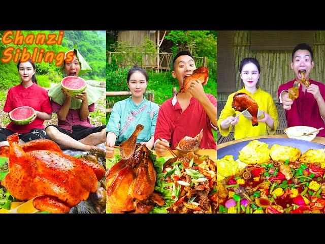 TOP Chicken Recipes|Village Food Outdoor Cooking Spicy Pepper Turkey Meat|Mukbang ChanZi Siblings