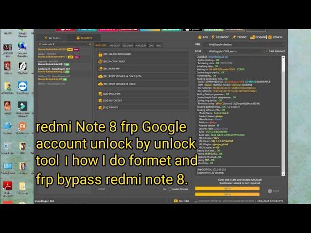 redmi Note 8 frp Google account unlock by unlock tool । how I do formet and frp bypass redmi note 8.