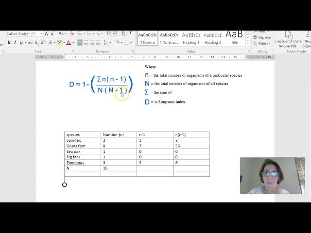 Calculating Simpson's Diversity Index (SDI) with calculator