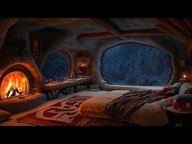 Warm Cave in a Cold Snowstorm | ASMR - Soothing Fireplace Sounds for Perfect Rest and Relaxation