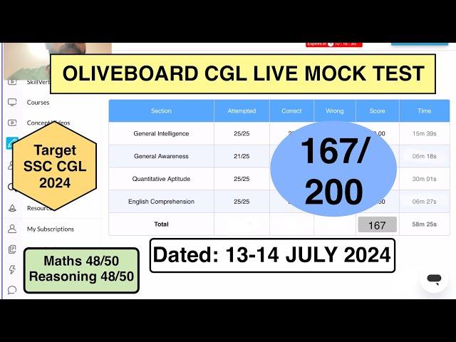 167/200 OLIVEBOARD SSC CGL Tier1️⃣ Live Mock Test Solutions️ 13-14 July️ Ministry Of Aspirants