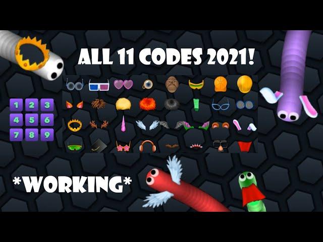 Slither.io - ALL 11 NEW CODES 2021 // CROWN + WINGS + BUNNY EARS *WORKING* (32 cosmetics) - k3lp