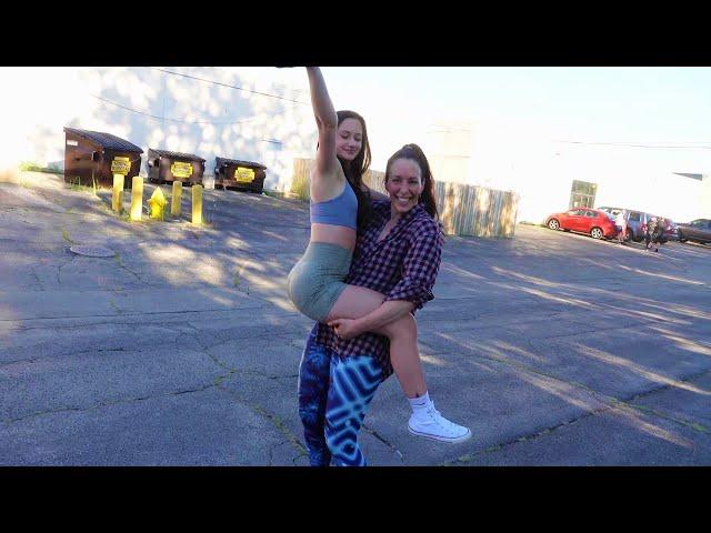 Tall Girl Lifts Little Girl |  LIZZY lifts Allise ( My Starbucks Girl  )