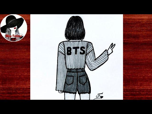 BTS drawing | Easy BTS girl drawing | Pencil sketch of BTS Army