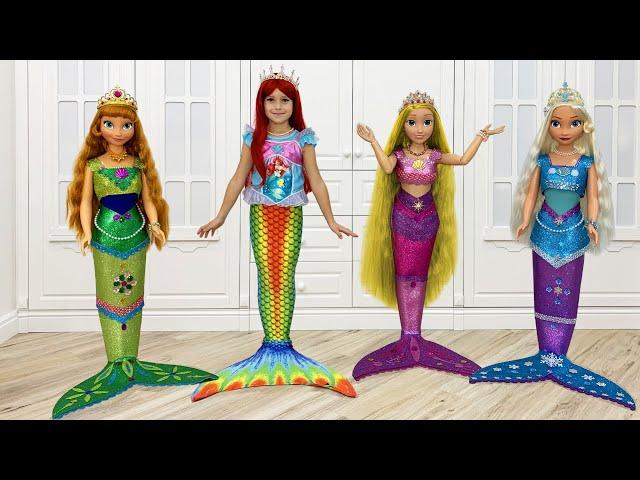 Sofia and Princesses turned into a real little mermaid