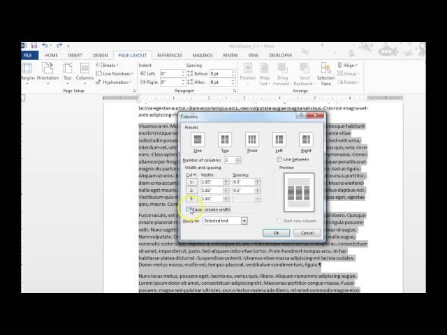 Columns & column spacing in Word