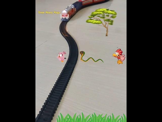 Snake  is following Chicken and the train is approaching fast | Snake Stories