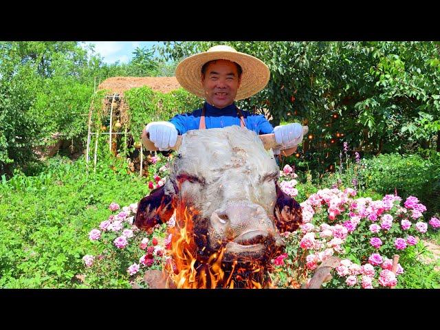 COW HEAD FEAST Roasted and Cooked For 10 Hours! Enjoy with Your Bare Hands! | Uncle Rural Gourmet