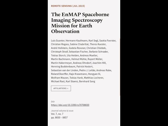 The EnMAP Spaceborne Imaging Spectroscopy Mission for Earth Observation | RTCL.TV