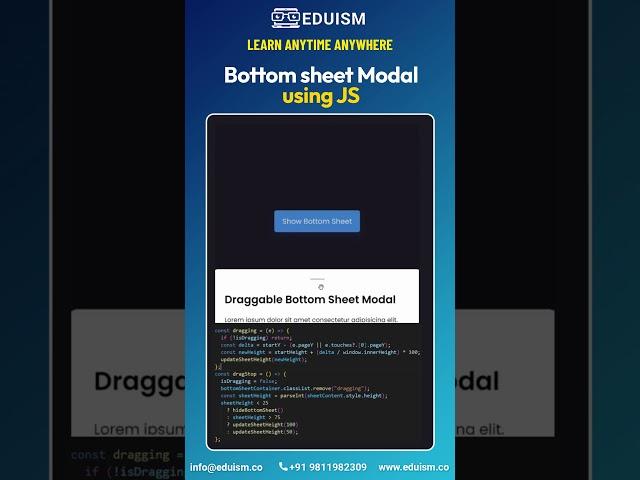 Bottom Sheet Modal using JS!#javascript #js #cssbeginners #html #css #ai #ml #javaprogramming #java