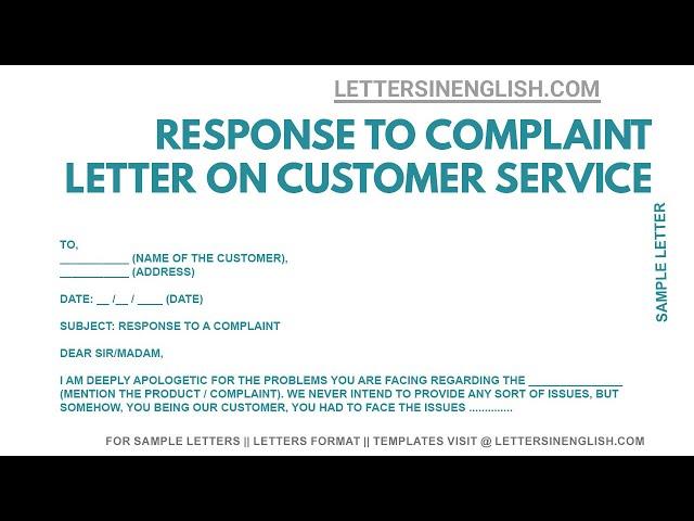 Response Letter For Complaint About Customer Service – Response Letter for Customer Complaint