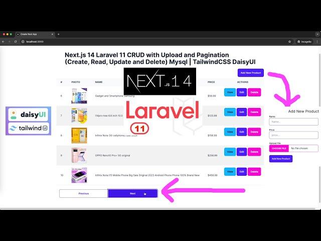 Next.js 14 Laravel 11 CRUD with Upload and Pagination Mysql | TailwindCSS DaisyUI