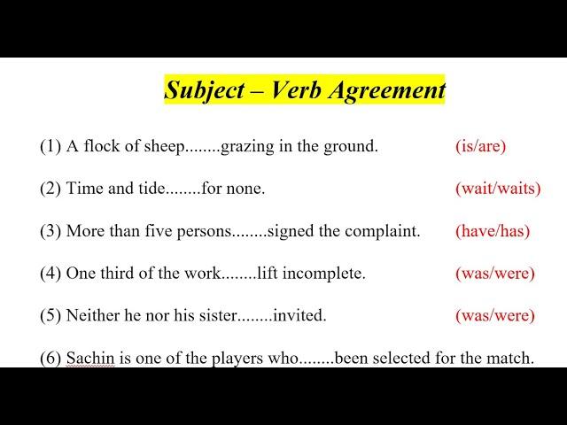 Subject Verb Agreement | Syntax in English Grammar | Subject Verb Agreement  Exercise