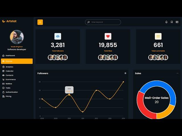 Responsive Admin Dashboard Page With HTML & CSS | Dark Admin Dashboard Template