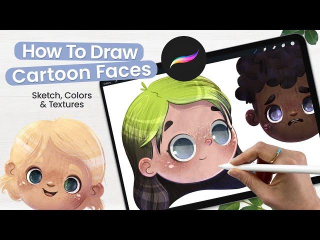 How To Draw Cartoon Faces + Adding Texture To Illustrations • Cute Art • Procreate Tutorial