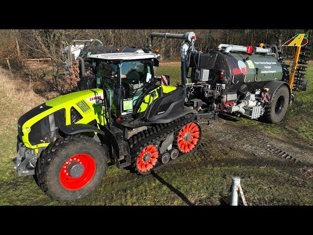 Gülle fahren 2023 Claas Axion 960 TT Traktor Gärreste mit Schlitzgerät german Farmers driving slurry