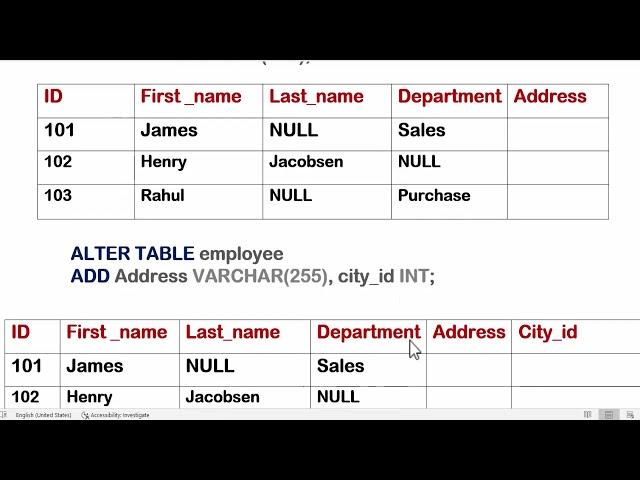 how to add, delete/drop column in MySql, SqlServer | change data type of a column | ALTER TABLE