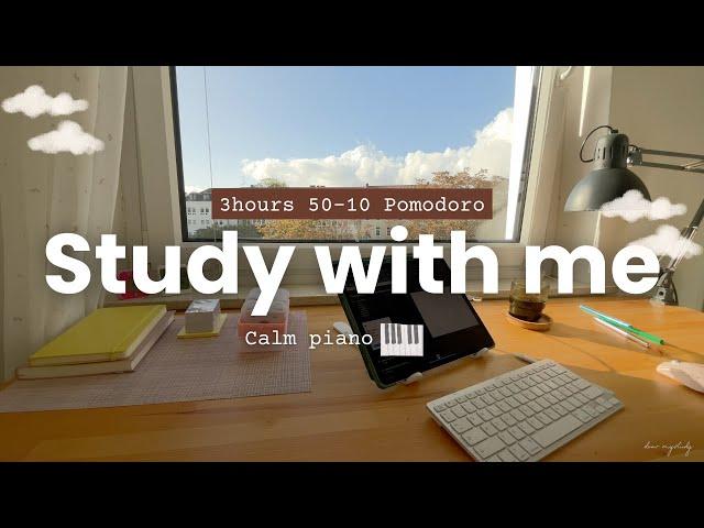 3 hours study with me/in my room at home/gentle piano ver.  /50-10 Podomoro