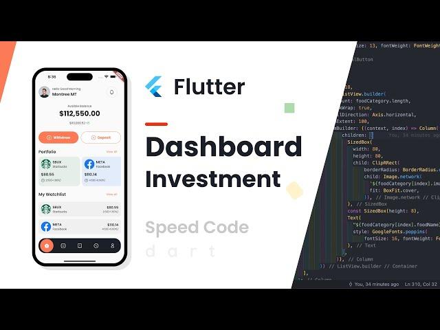 Flutter dashboard investment app ui | flutter tutorial | flutter ui | speed code