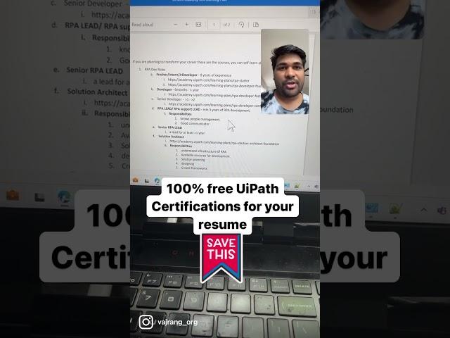 UiPath 100% free Uipath certifications for your resume - link in pinned comment