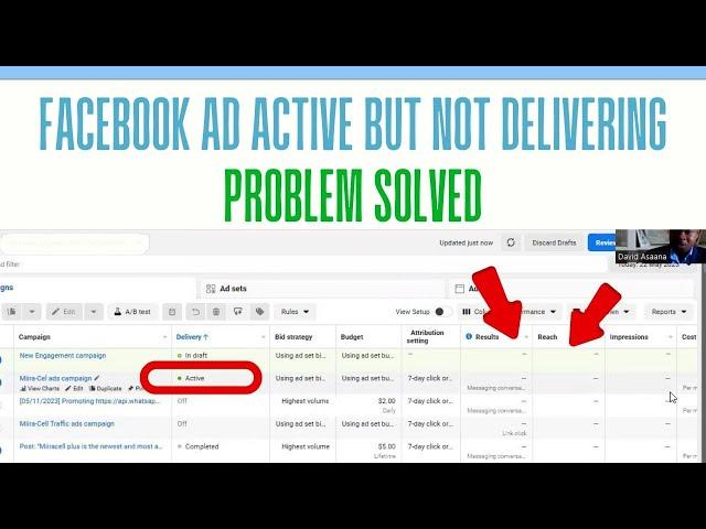 Facebook ad active but not delivering Problem Solved