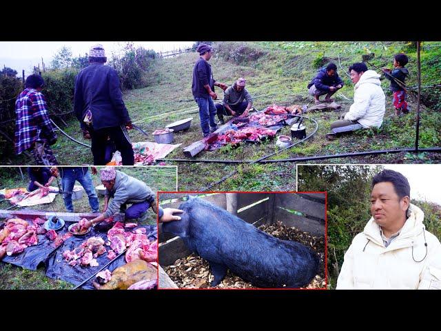 we prepare pork when Diwaaz uncle was in the village || village local pig pork