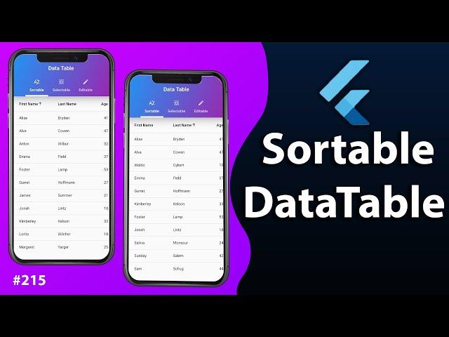 Flutter Tutorial - Sortable DataTable In 9 Minutes