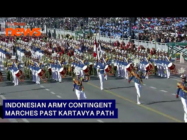 Indonesian army contingent marches past Kartavya Path during 76th Republic day parade