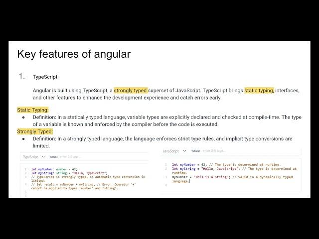 Angular introduction( typescript, component-based architecture, data binding, dependency injection)