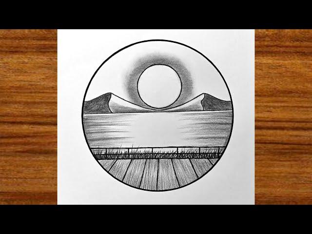 Easy drawing - How to draw pencil sketch - Easy circle scenery drawing - drawing for beginners