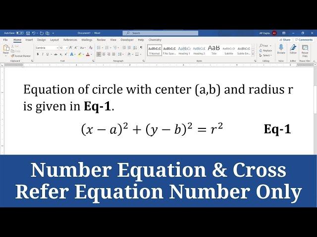 How to Create, Number Equation in Word and Cross Refer Equation Number Only