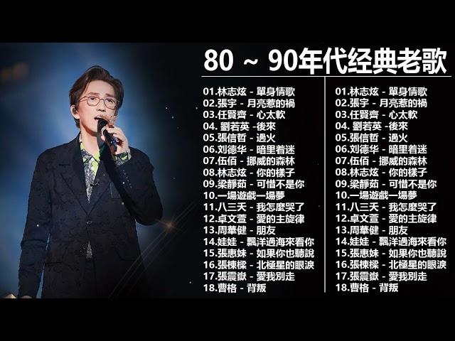 80 ~ 90年代经典老歌 || 一人一首成名曲 [ 張宇 , 彭佳慧 , 劉若英, 任賢齊, 李宗盛, 張震嶽 , 周華健 , 王心凌 , 伍佰 , 刘德华 , 周傳雄 , 巫啟賢 , 張信哲  ]