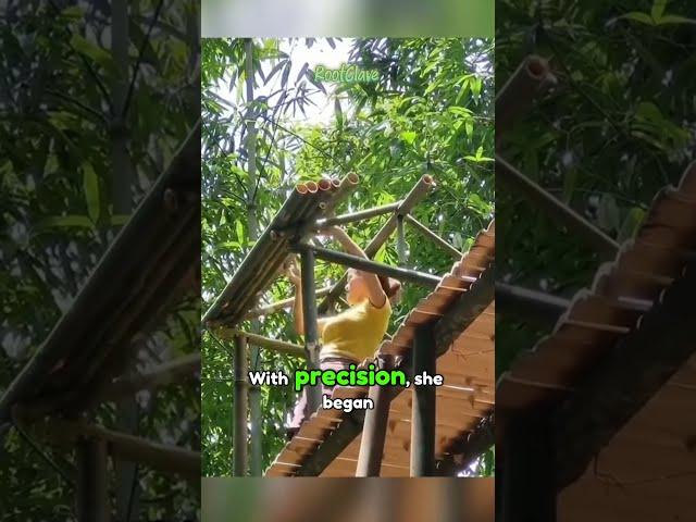 A beautiful woman builds a shelter on a bamboo tree #nature #naturelovers #shortsvideo #short