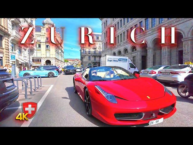 Switzerland Zurich  Luxury Shopping street / Bahnhofstrasse walking tour / City Centre 4K 60fps