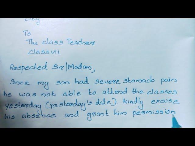 Leave Letter On Absence for stomach Pain from Parents for Their Son/Daughter