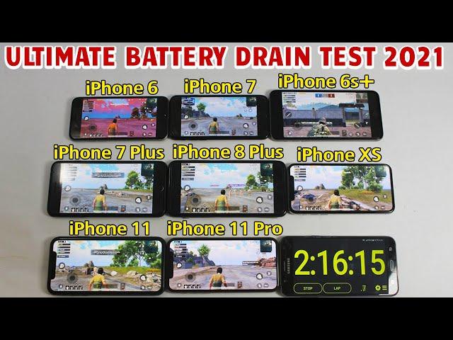 iPhone ios 14 Battery Test 2021 | iPhone 11 Pro vs iPhone 11 vs XS vs 8 Plus vs 7+ vs 7 vs 6s+ vs 6