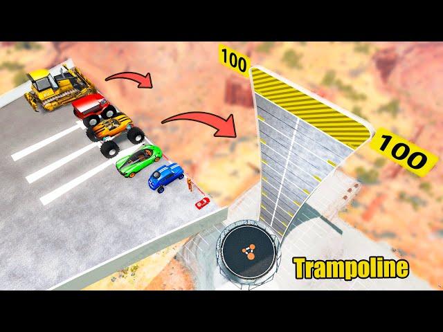 Which Сar will Jump Higher on a Trampoline? - Beamng drive