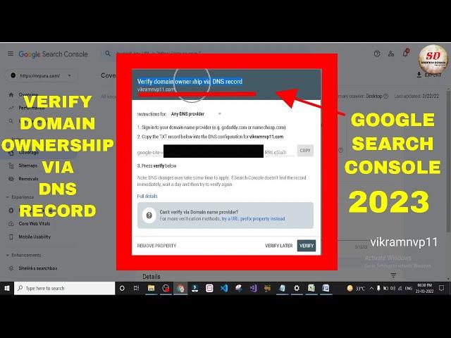 verify domain ownership via DNS record | google search console| 2023 | @webkih