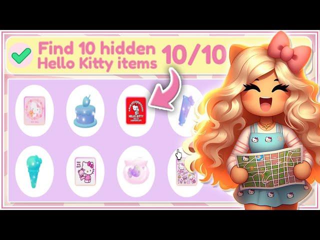 ALL 10 HIDDEN HELLO KITTY ITEMS IN THE CITY TUTORIAL #roblox