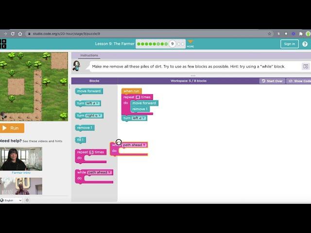 Solutions to: Code Studio Lesson 9 The Farmer 1-11