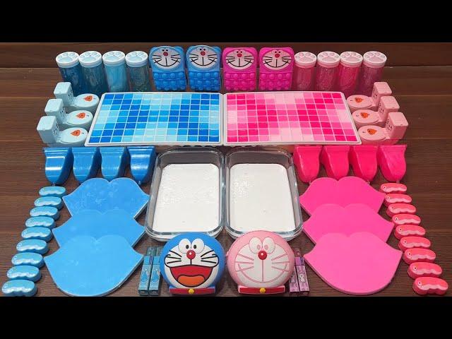 PINK vs BLUE DORAEMON I Mixing Random into GLOSSY Slime I Satisfying Slime #903