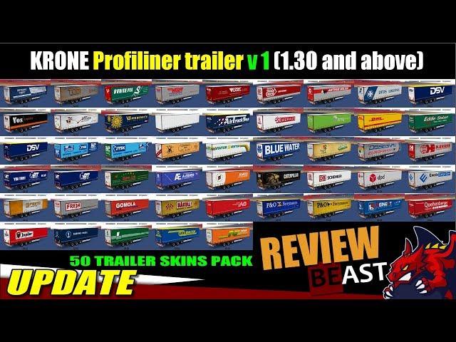 ETS2 | update trailer mod "Krone Profiliner trailer v1 (+40 Skins pack)" - review