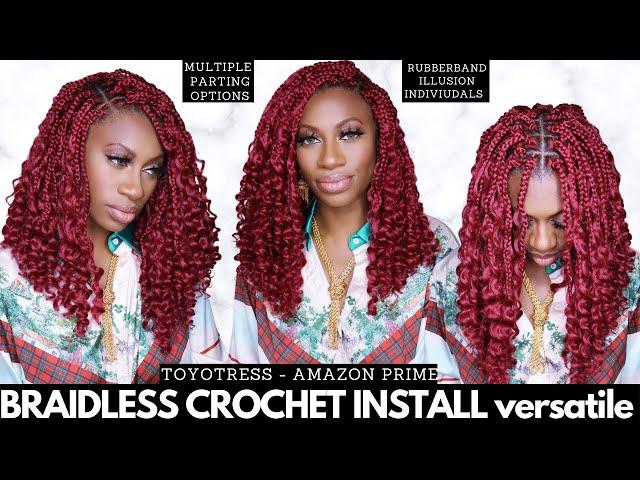 NEW Braidless Illusion Individual Crochet (Rubberbands) ft Toyotress Curly Goddess Box Braids Bob