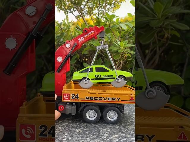 Tow Truck Toy Flatbed and Crane with Race Car Playset